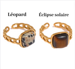 Charger l'image dans la galerie, Féline-Bague en Acier inoxydable-Pierre naturelle jaspe dalmatien