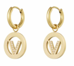 Charger l'image dans la galerie, Valy-Boucles d'oreilles pendentif lettre V- Acier inoxydable-Placage or 18 carats