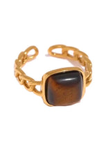 Charger l'image dans la galerie, Féline-Bague en Acier inoxydable-Pierre naturelle jaspe dalmatien