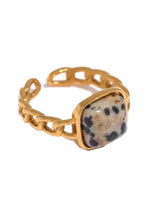Charger l'image dans la galerie, Féline-Bague en Acier inoxydable-Pierre naturelle jaspe dalmatien