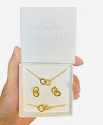 Charger l'image dans la galerie, Strong or-Coffret collier+boucles d'oreilles+bracelet-Acier inoxydable-placage or 18 carats