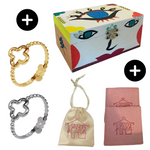Charger l'image dans la galerie, Coffret yeux de fatma-boite à bijoux+2 bagues ajustables-Bois léger-Acier inoxydable