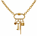 Charger l'image dans la galerie, Coquette-Collier en Acier inoxydable-Breloques cadenas ,clé,perle-Plaqué or 18k