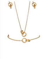Charger l&#39;image dans la galerie, Strong or-Coffret collier+boucles d&#39;oreilles+bracelet-Acier inoxydable-placage or 18 carats
