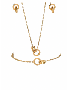 Strong or-Coffret collier+boucles d'oreilles+bracelet-Acier inoxydable-placage or 18 carats