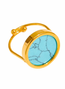 Secrète bleu marbré-Bague en Acier inoxydable-Plaquée or 18k-Pierre turquoise