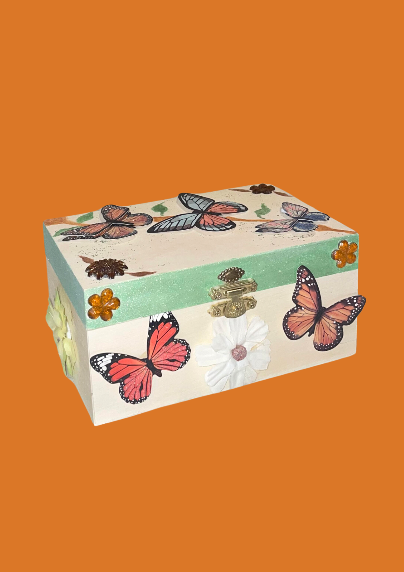 Papillons féeriques-Boite à bijoux en bois léger-Peinture actylique
