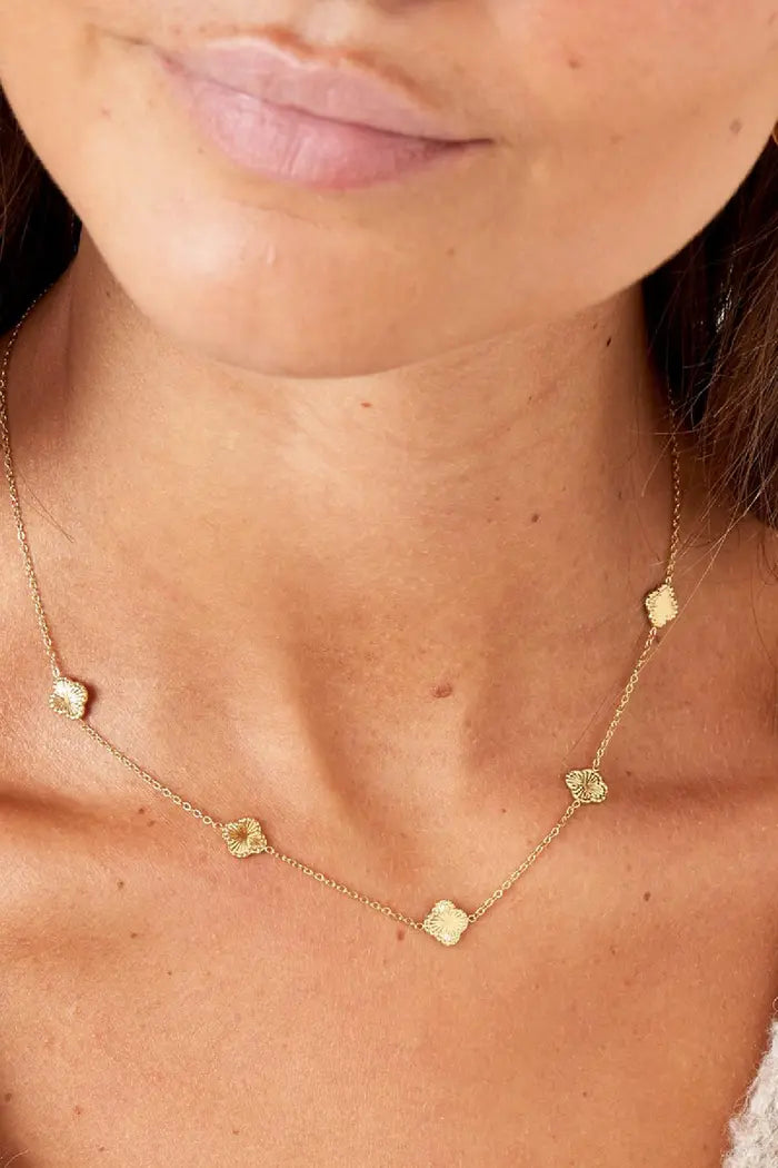 Soléna-Collier en Acier inoxydable-5 trfèles à 4 feuilles