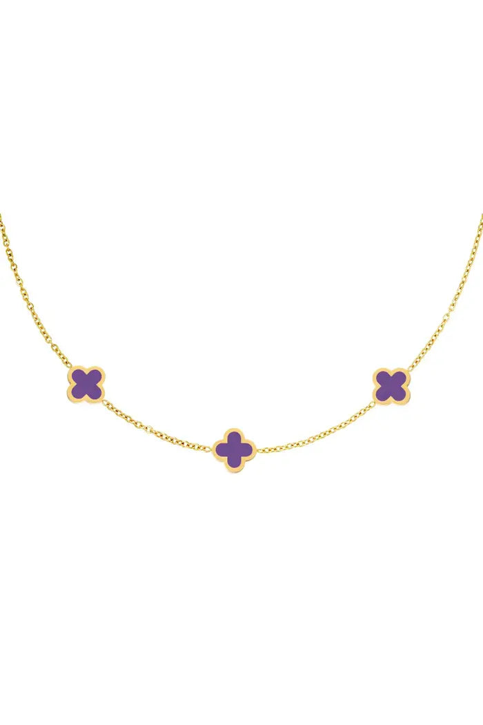 Lutécia-Collier en Acier inoxydable-3 trèfles violet