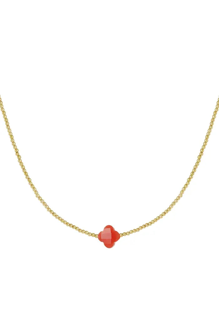 Lolita-Collier en Acier inoxydable-Pierre trèfle rose pale