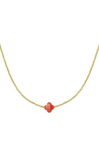 Lolita-Collier en Acier inoxydable-Pierre trèfle rose pale