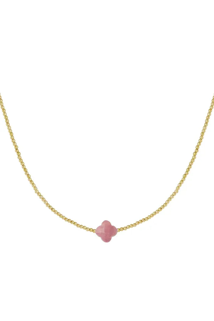 Lolita-Collier en Acier inoxydable-Pierre trèfle rose pale