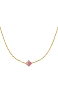 Lolita-Collier en Acier inoxydable-Pierre trèfle rose pale