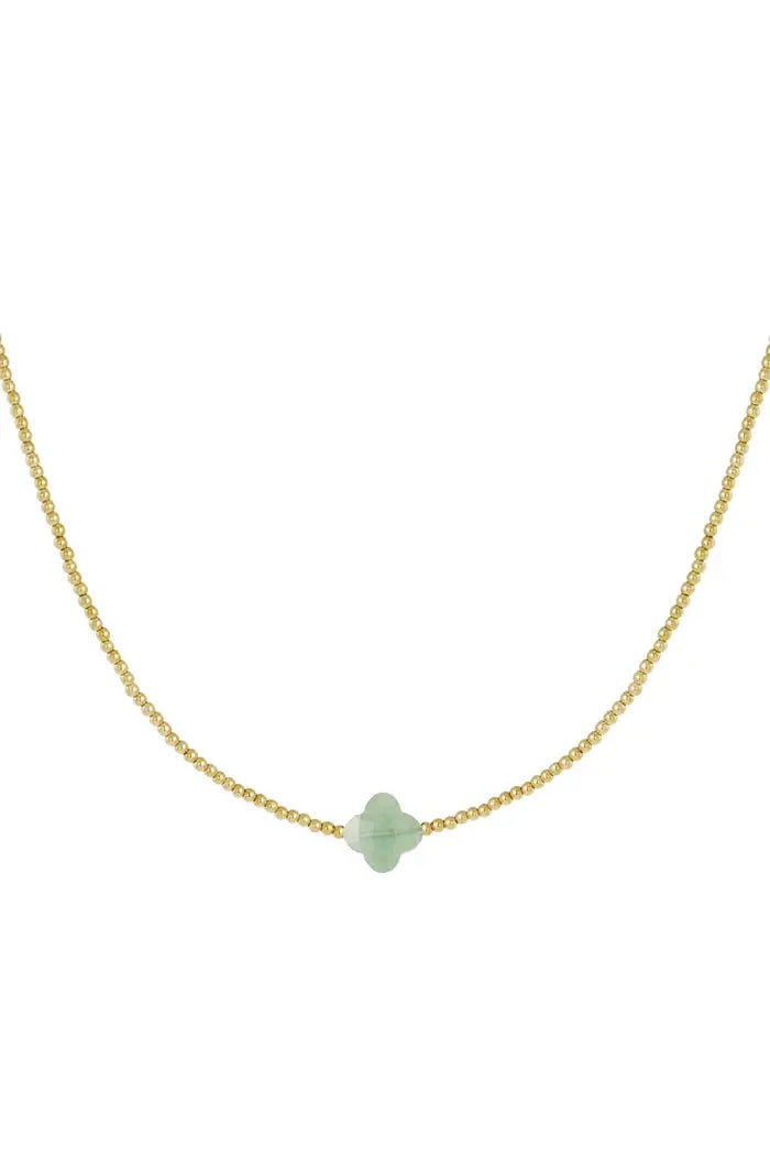 Lolita-Collier en Acier inoxydable-Pierre trèfle rose pale