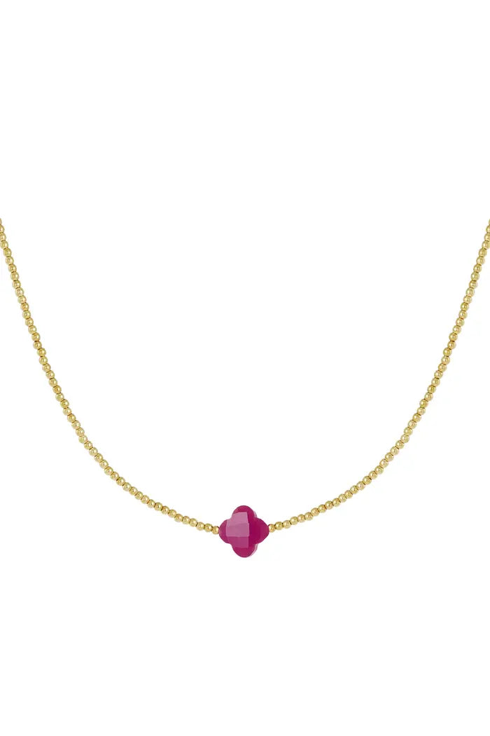 Lolita-Collier en Acier inoxydable-Pierre trèfle rose pale