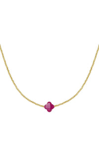 Lolita-Collier en Acier inoxydable-Pierre trèfle rose pale