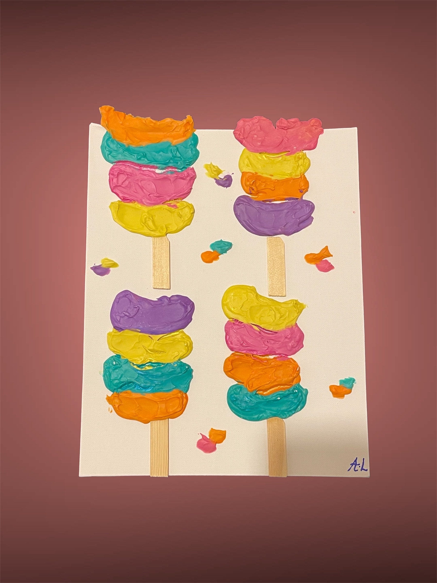 Esquimaux multicolores-Tableau texturé-Fait à la main
