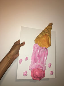 Glace coulante-Tableau sculpture-Sculpté et peint à la main