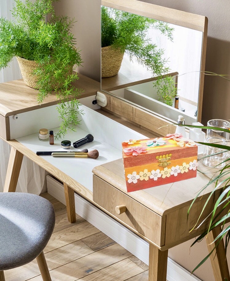 Paysage bucolique-Boite à bijoux en bois léger-Personnalisée à la main