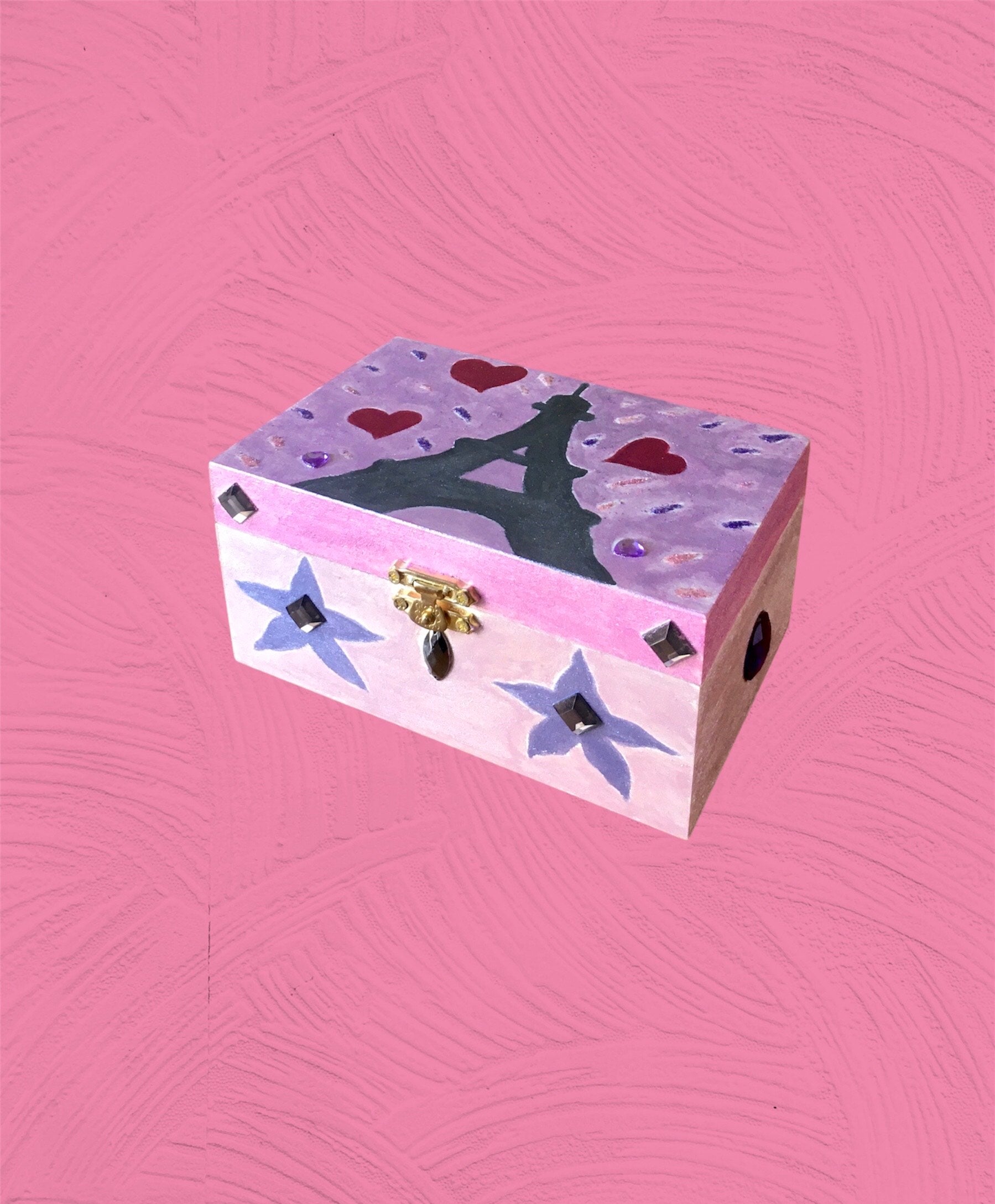 Paris with love-Boite à bijoux en bois léger-Personnalisée à la main