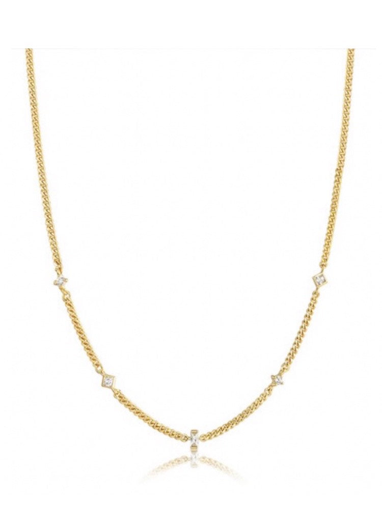 Distinguée-Collier en Argent 925 sterling-Pierres en oxyde de zirconium-Plauqué or 18 carats.