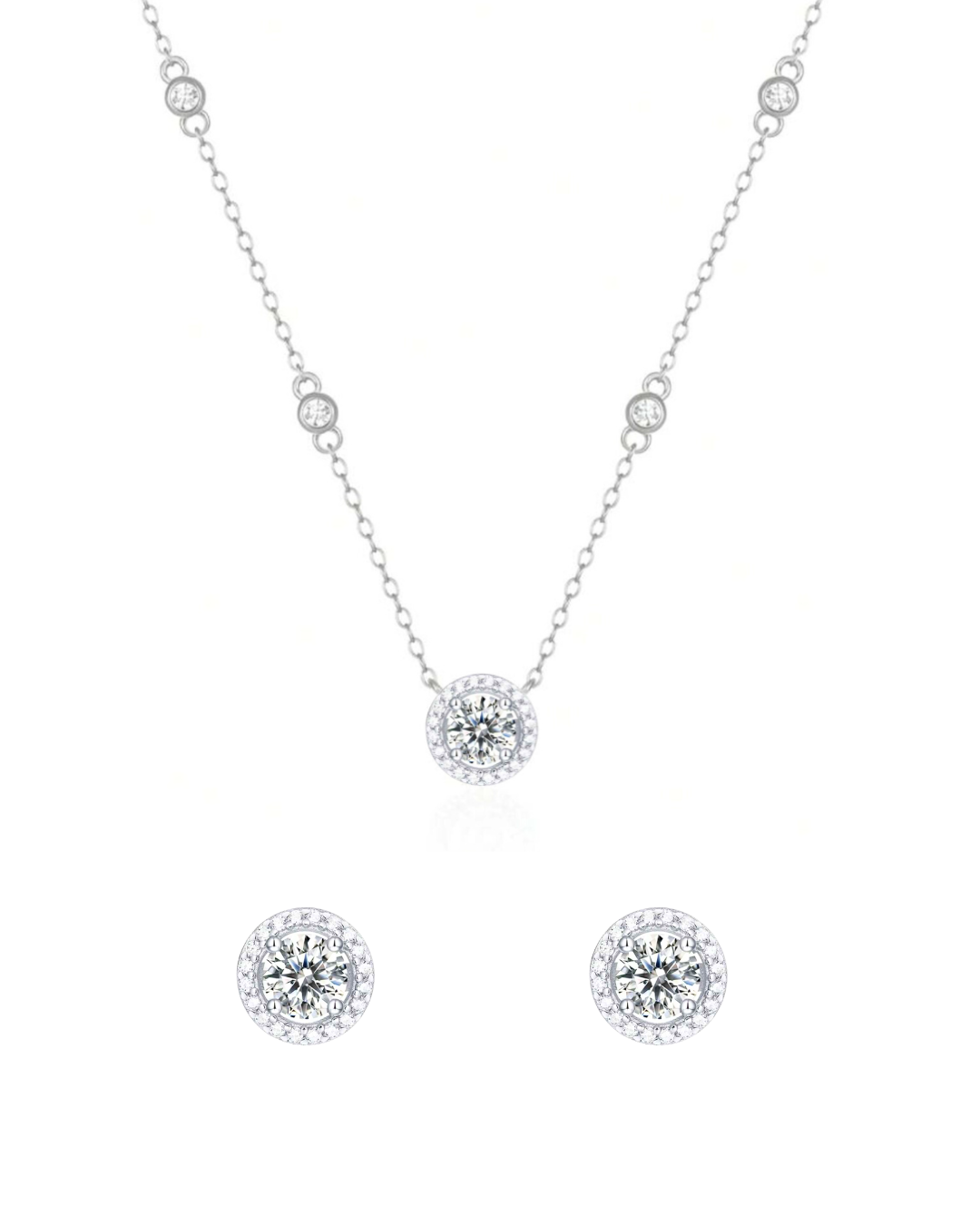 Astrea-Coffret Collier+boucles d'oreilles-Argent 925 sterling-Oxyde de zirconium et moissanite 0.5 carats