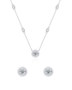 Astrea-Coffret Collier+boucles d'oreilles-Argent 925 sterling-Oxyde de zirconium et moissanite 0.5 carats